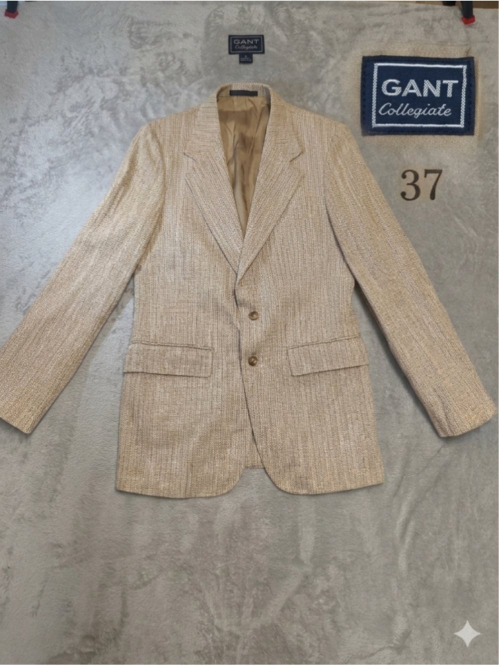 Vintage Gant Collegiate Men's Tweed Blazer Sport Coat Tan Herringbone Size 37 US